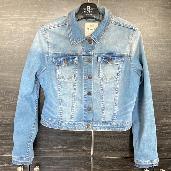 Artisan Hand Painted Blue Notes Cropped Jean Jacket Abstract Heart Acryl… - Picture 8 of 12